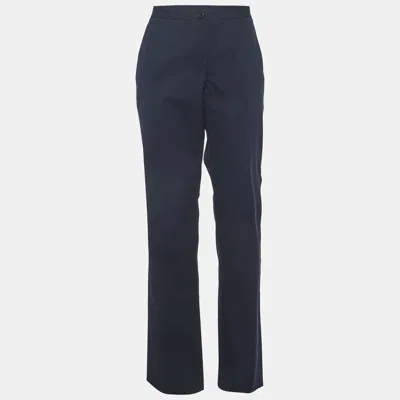 Pre-owned Theory Blue Stretch Gabardine Trousers L