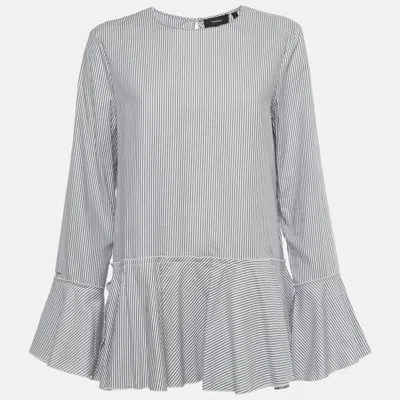 Pre-owned Theory Blue Stripe Cotton Lexanda Top L