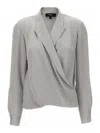 Theory Metallic Blouse With Peak Revers And Crossover Neck In Grey