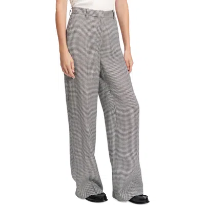 Theory B.mel Houndstooth Check Linen Blend Pants In Gray