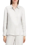 Theory B.mela Houndstooth Linen Blend Button-up Shirt In Neutral