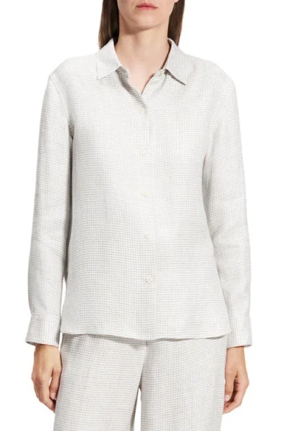 THEORY THEORY B.MELA HOUNDSTOOTH LINEN BLEND BUTTON-UP SHIRT