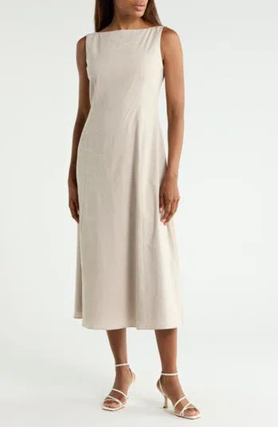 Theory Boat Neck Linen Blend Dress In Neutral
