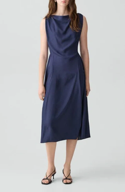 Theory Boat Neck Midi Dress In Blue