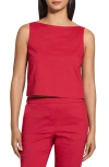 Theory Sleeveless Boatneck Top In Good Linen In Cherry