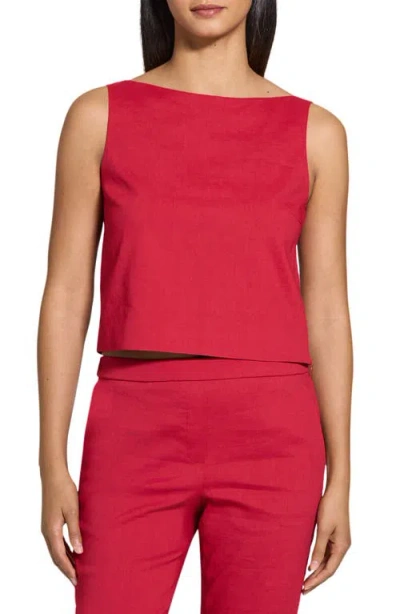 Theory Sleeveless Boatneck Top In Good Linen In Cherry