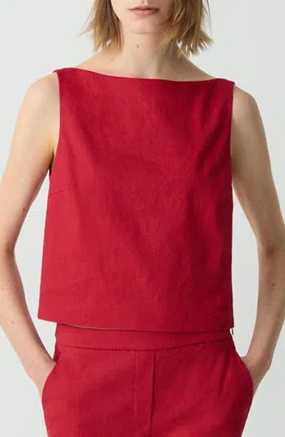 Theory Sleeveless Boatneck Top In Good Linen In Cherry