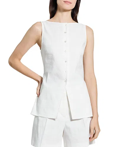 Theory Boatneck Sleeveless Linen Blend Button-up Shirt In White