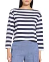 Theory Womens Striped Long-sleeve Boat-neck Cotton T-shirt Navy Multi