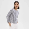 Theory Boat Neck Tee In Striped Cotton Jersey In Navy Multi