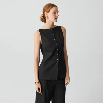 Theory Boatneck Cutaway Top In Good Linen In Black