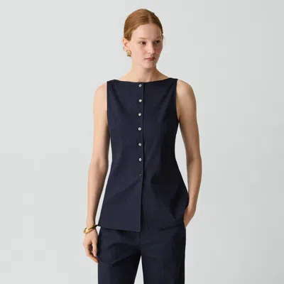 Theory Boatneck Cutaway Top In Good Linen In Blue