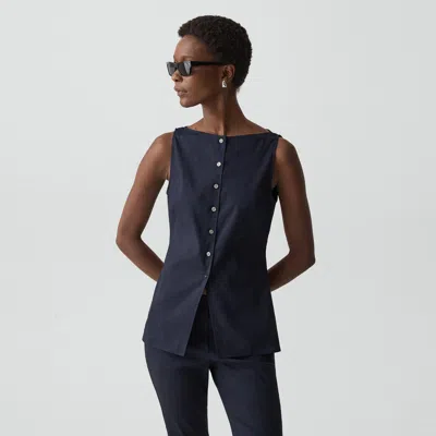 Theory Boatneck Cutaway Top In Good Linen In Blue