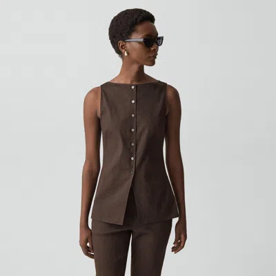 Theory Boatneck Cutaway Top In Good Linen In Brown