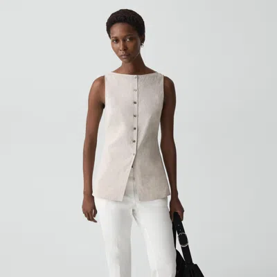 Theory Boatneck Cutaway Top In Textured Linen In White