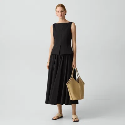 Theory Boatneck Midi Dress In Relaxed Poplin In Black
