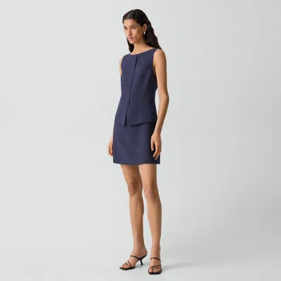 Theory Boatneck Mini Dress In Admiral Crepe In Blue