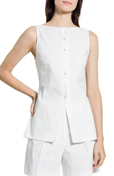 Theory Boatneck Cutaway Top In Good Linen In White