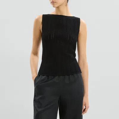 Theory Boatneck Sleeveless Top In Crepe Knit In Black