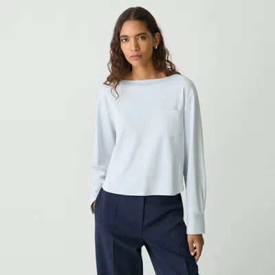 Theory Boatneck Top In Cotton Jersey In Pearl Blue