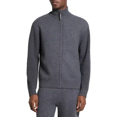 Theory Boiled Merino Wool Zip Cardigan In Blue