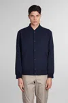 Theory Blue Bomber Jacket With Snap Button Closure In Wool Blend Man In Blue