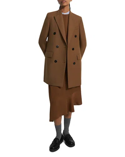 Theory Bonded Luxe Straight Coat In Brass