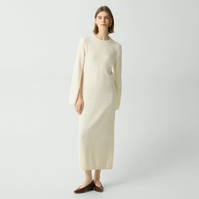 Theory Bouclé Midi Dress In Cotton-blend In Ivory