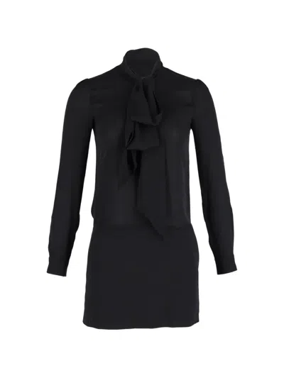 Pre-owned Theory Bow-detail Long-sleeve Mini Dress In Black