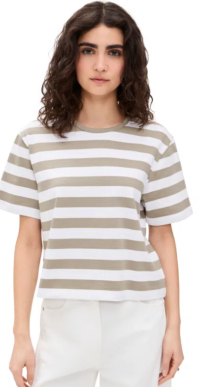 Theory Boxy Crewneck Tee In Striped Cotton In Taupe Multi