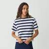 Theory Womens Striped Boxy-fit Pima-cotton T-shirt Navy Multi In Navy Multi