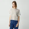 Theory Boxy Crewneck Tee In Striped Cotton In Taupe Multi