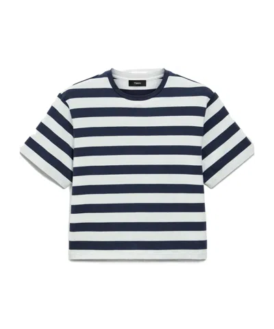 Theory Womens Striped Boxy-fit Pima-cotton T-shirt Navy Multi