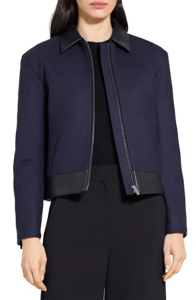 THEORY THEORY BOXY CROP JACKET WITH LEATHER TRIM