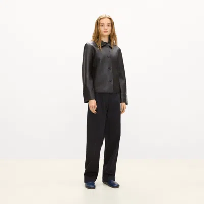 Theory Boxy Cuff Jacket In Leather In Black