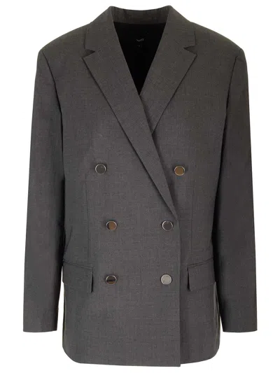 Theory Double-breasted Wool-felt Blazer In Grey