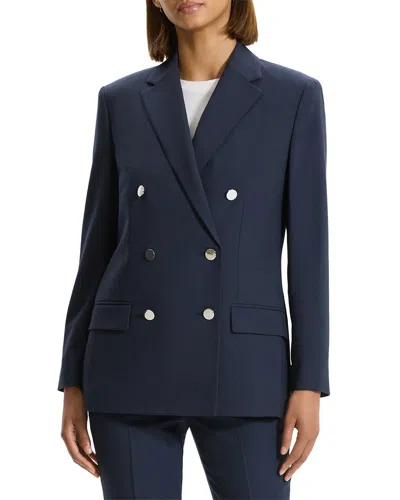 Theory Boxy Double-breasted Wool-blend Jacket In Blue