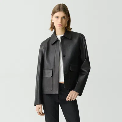 Theory Boxy Jacket In Leather In Black