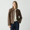 Theory Boxy Jacket In Leather In Clove