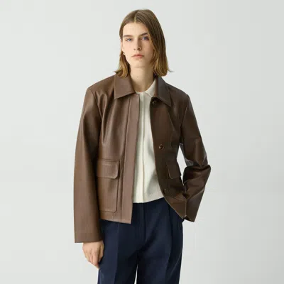 Theory Boxy Jacket In Leather In Brown