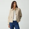 Theory Boxy Jacket In Stretch Cotton In Soft Taupe