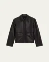Theory Long Sleeve Leather Jacket In Black