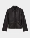 Theory Long Sleeve Leather Jacket In Black
