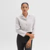 Theory Boxy Patch Pocket Blazer In Herringbone Knit In Light Grey Melange