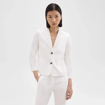 Theory Boxy Patch Pocket Blazer In Stretch Good Linen In White