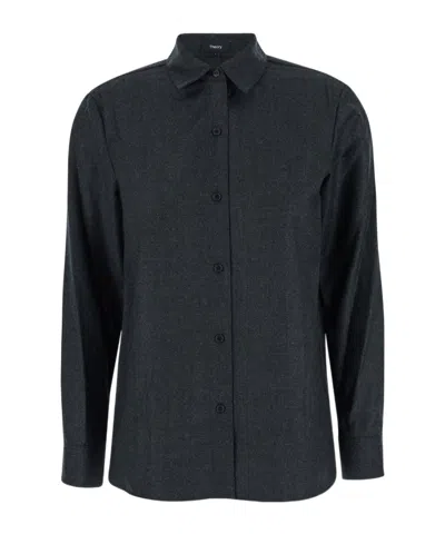 Theory Boxy Pleated Shirt In Black
