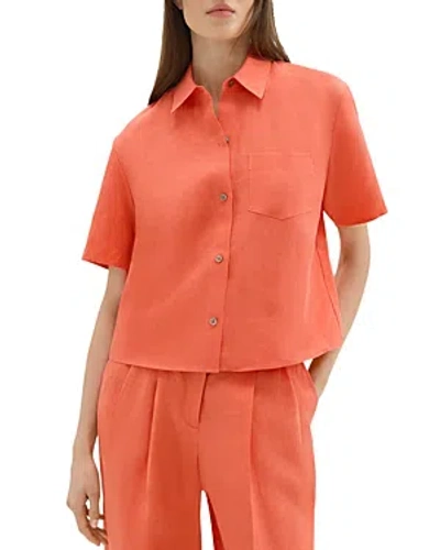 Theory Boxy Short Sleeve Linen Shirt In Orange