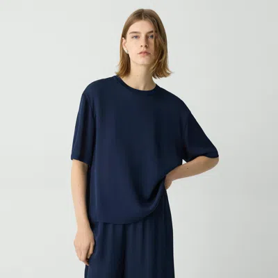 Theory Boxy Tee In Silk Georgette In Deep Navy