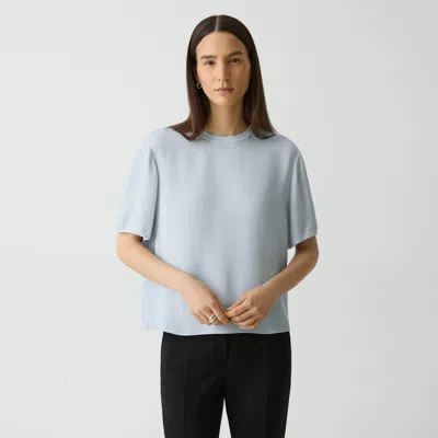 Theory Boxy Tee In Silk Georgette In Pearl Blue