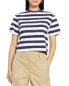 Theory Womens Striped Boxy-fit Pima-cotton T-shirt Navy Multi In Navy Multi